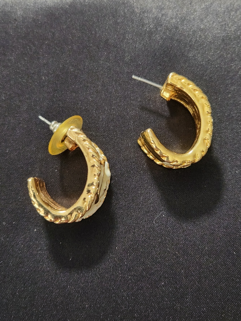 Gold and Cream Hoop Earrings Set – Women Jewelry - Picture 4 of 4
